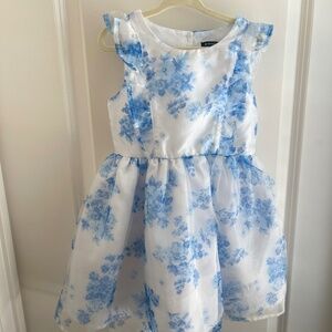 Zunie Floral Ruffle Dress Size Toddler 4 White and Blue